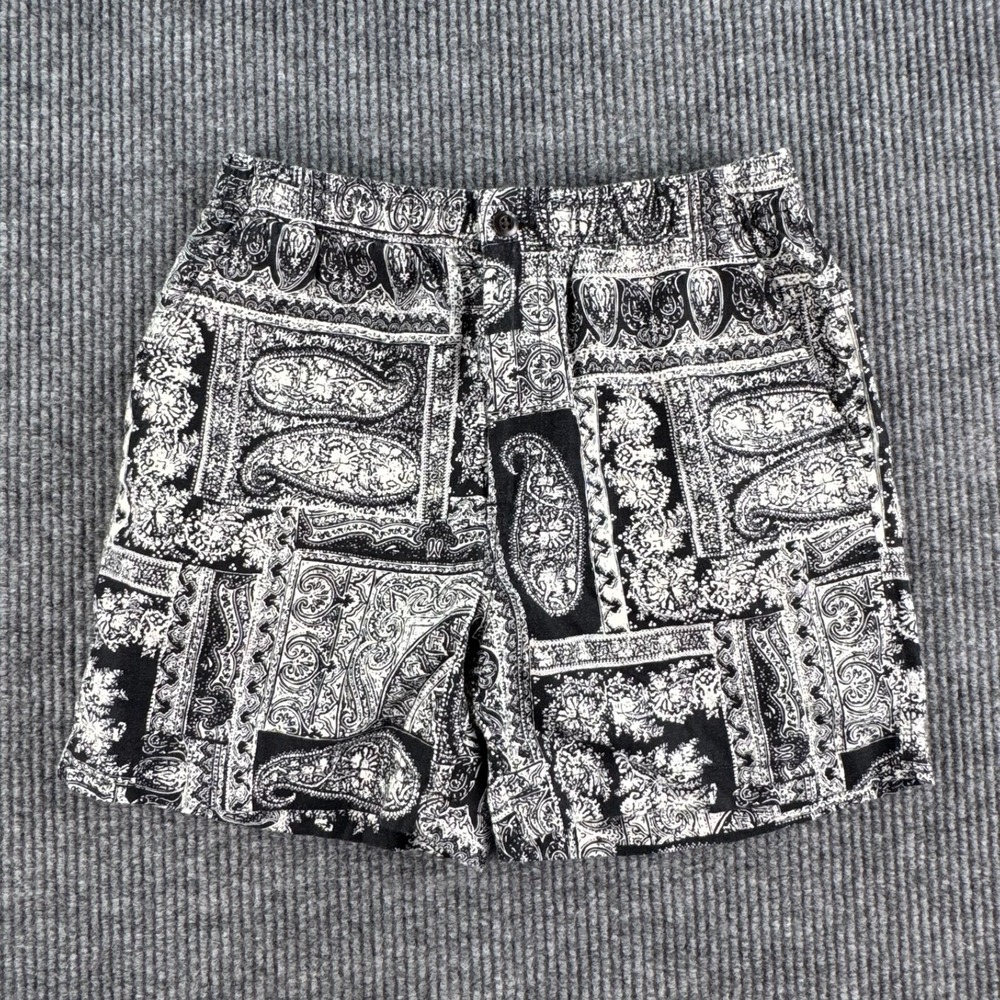 Vintage J Crew Shorts Men Small Black White Cotton Paisley Oarsman Drawstring